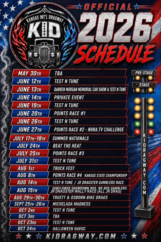 Official 2026 Kansas International Dragway schedule
